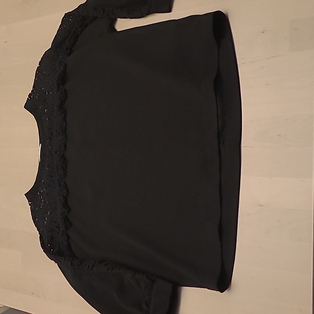 EUC Earth music&ecology Black Crocheted Detail Boxy Cut Blouse